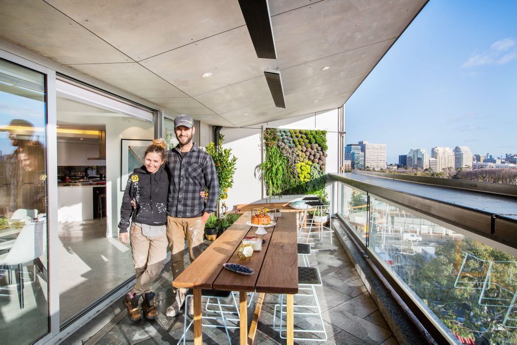 Dean and Shay pictured on their winning terrace in a scene from The Block. Dean and Shay pictured on their winning terrace in a scene from The Block.