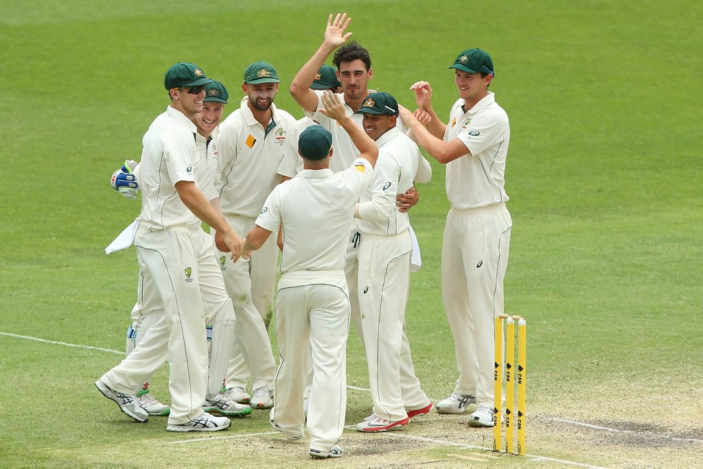 BRISBANE, AUSTRALIA - NOVEMBER 09: Australia celebrate victory on day five of the First Test match between Australia and New Zealand at The Gabba on November 9, 2015 in Brisbane, Australia. (Photo by Chris Hyde/Getty Images) BRISBANE, AUSTRALIA - NOVEMBER 09: Australia celebrate victory on day five of the First Test match between Australia and New Zealand at The Gabba on November 9, 2015 in Brisbane, Australia. (Photo by Chris Hyde/Getty Images)