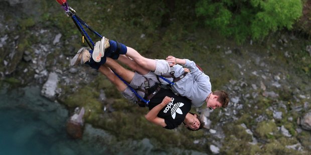 School leavers Tom Bellamy, 17 (Adidas top) and Kyle Galbraith, 17, take the plunge. Photo / Supplied School leavers Tom Bellamy, 17 (Adidas top) and Kyle Galbraith, 17, take the plunge. Photo / Supplied