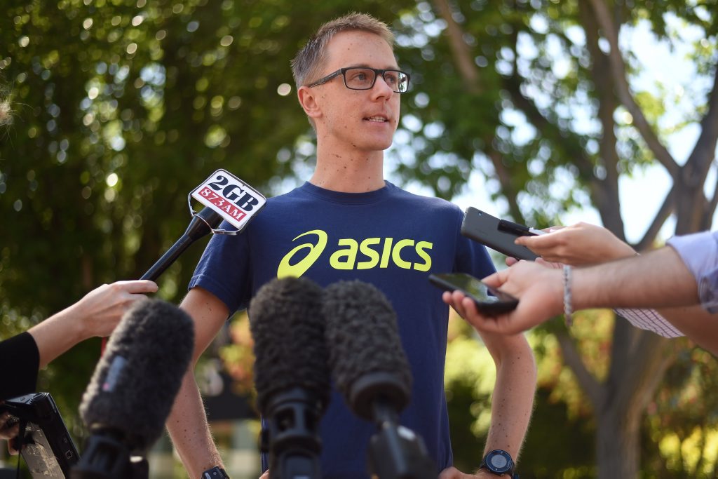 Meet the press ... Jared Tallent speaks to the media at the AIS recovery centre in Canberra this week. Photo: AAP Image/Lukas Coch Meet the press ... Jared Tallent speaks to the media at the AIS recovery centre in Canberra this week. Photo: AAP Image/Lukas Coch