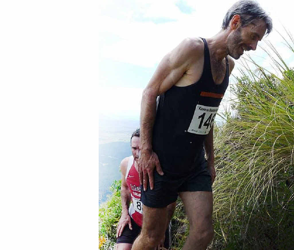 Amos Saraber making the climb during Kawerau King of the Mountain Race in New Zealand. Amos Saraber making the climb during Kawerau King of the Mountain Race in New Zealand.