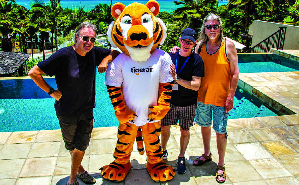 ROARING: Members of the band 10cc pose with the Tigerair mascot at Water’s Edge on Sunday. Photo: Andrew Pattinson / Vampp Photography ROARING: Members of the band 10cc pose with the Tigerair mascot at Water’s Edge on Sunday. Photo: Andrew Pattinson / Vampp Photography