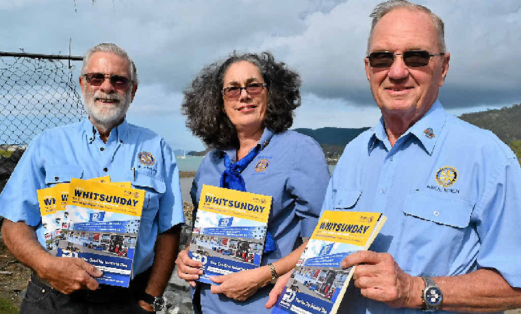WHITSUNDAY GUIDE: President of Airlie Beach Rotary, Fred Dixon, with secretary Merewyn Wright and treasurer Ian Johnston holding the 2016 My Whitsunday phone guide. Photo: Kathryn Cygan WHITSUNDAY GUIDE: President of Airlie Beach Rotary, Fred Dixon, with secretary Merewyn Wright and treasurer Ian Johnston holding the 2016 My Whitsunday phone guide. Photo: Kathryn Cygan