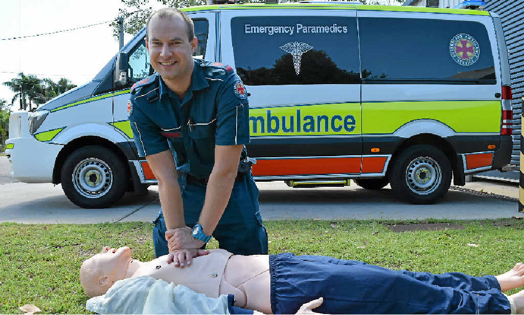 FIRST AID: Advanced care paramedic Leigh Anderson of Whitsunday Ambulance Station demonstrates CPR on a mannequin. Photo: Kathryn Cygan FIRST AID: Advanced care paramedic Leigh Anderson of Whitsunday Ambulance Station demonstrates CPR on a mannequin. Photo: Kathryn Cygan