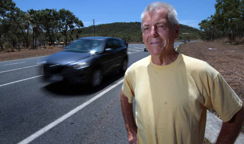 DANGEROUS: Emu Park resident Lawrie Hohensee would like to see the speed limit reduced on the Scenic Highway near the rubbish transfer station as the road conditions make it dangerous for people turning in and out of his property. DANGEROUS: Emu Park resident Lawrie Hohensee would like to see the speed limit reduced on the Scenic Highway near the rubbish transfer station as the road conditions make it dangerous for people turning in and out of his property.