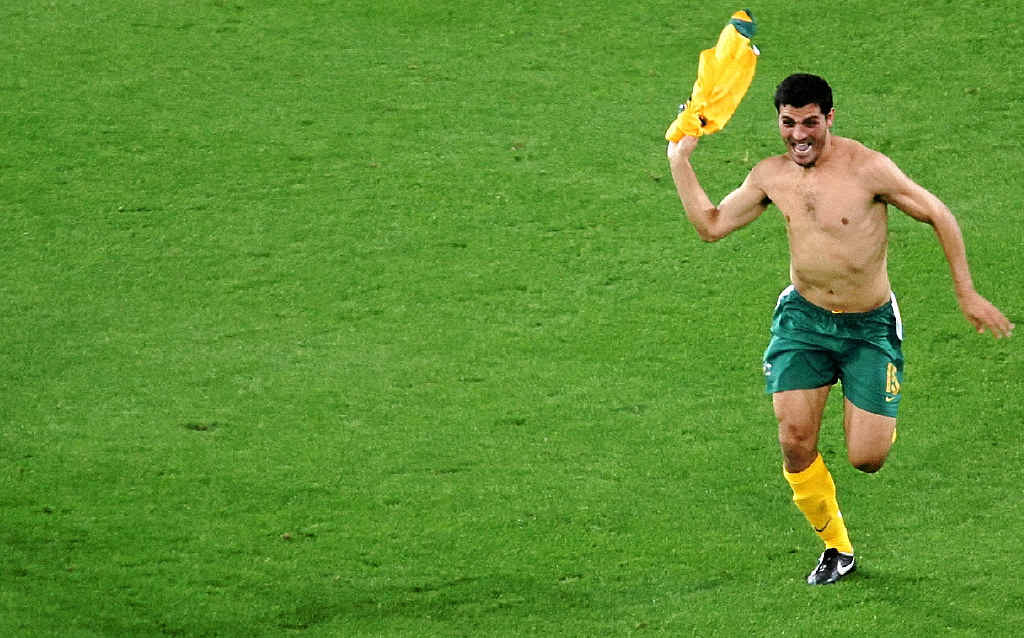 GOOOOOAL: John Aloisi celebrates his winning penalty in the 2006 FIFA World Cup qualifying match between Australia and Uruguay. GOOOOOAL: John Aloisi celebrates his winning penalty in the 2006 FIFA World Cup qualifying match between Australia and Uruguay.
