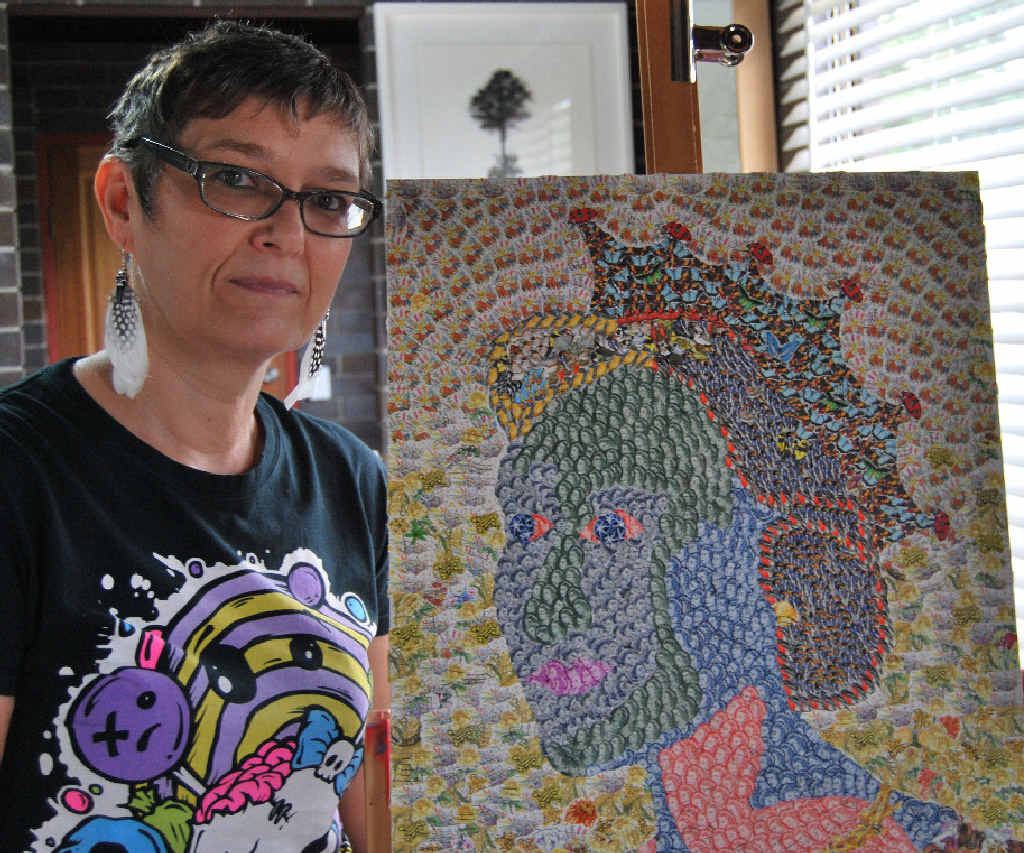 ARTIST: Marlies Oakley with her artwork of the Queen. ARTIST: Marlies Oakley with her artwork of the Queen.