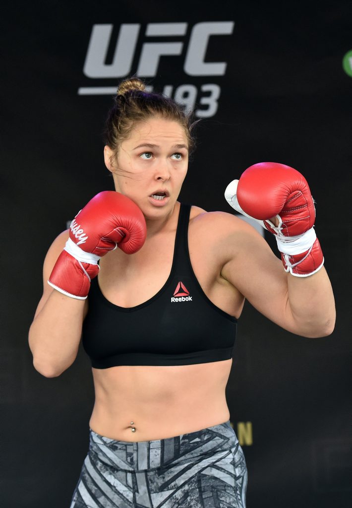 Ronda Rousey trains at Federation Square in Melbourne. Photo: AAP Image/Julian Smith. Ronda Rousey trains at Federation Square in Melbourne. Photo: AAP Image/Julian Smith.