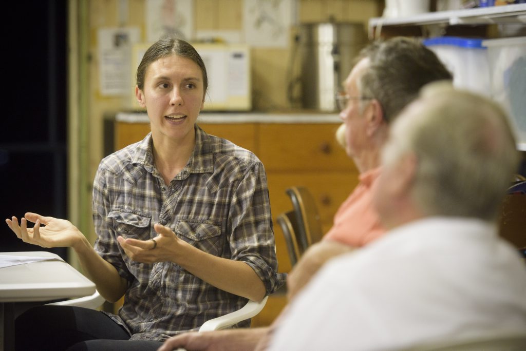 Lindsey Nietmann, who is in Iluka from the University of Washington speaks to members of the Maclean District Avicultural Society about her work studying the Rufous Fantail bird in the rainforest.Photo Adam Hourigan / The Daily Examiner Lindsey Nietmann, who is in Iluka from the University of Washington speaks to members of the Maclean District Avicultural Society about her work studying the Rufous Fantail bird in the rainforest.Photo Adam Hourigan / The Daily Examiner