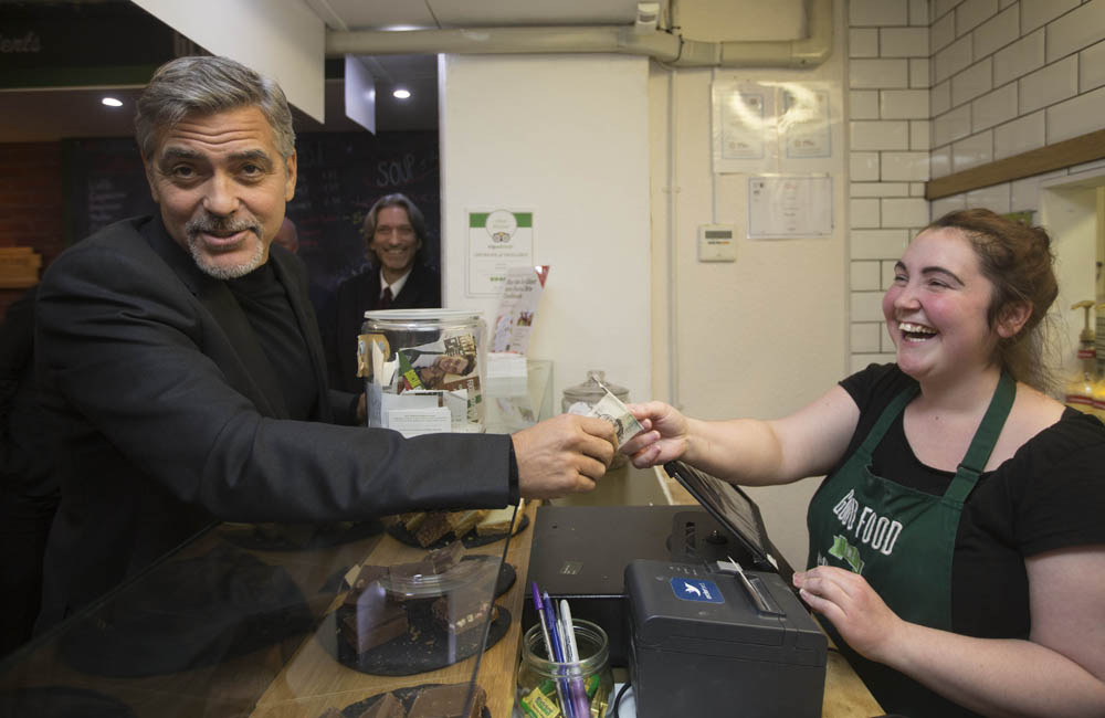 George Clooney at the Social Bite café Edinburgh George Clooney at the Social Bite café Edinburgh