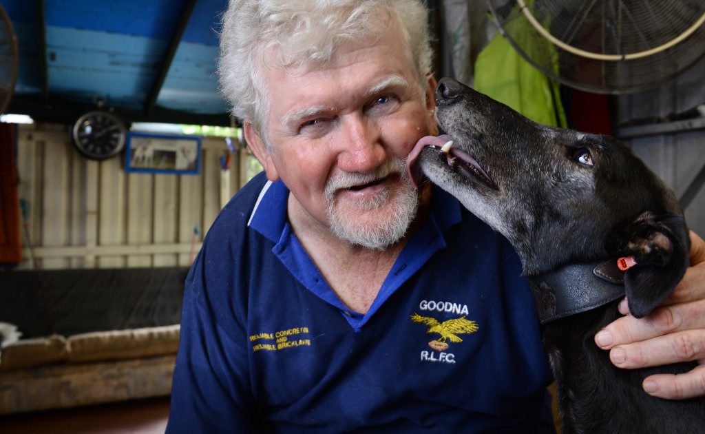 LOVE YA' DAD: Keiron Butler cops a licking from one of his dear pets. LOVE YA' DAD: Keiron Butler cops a licking from one of his dear pets.