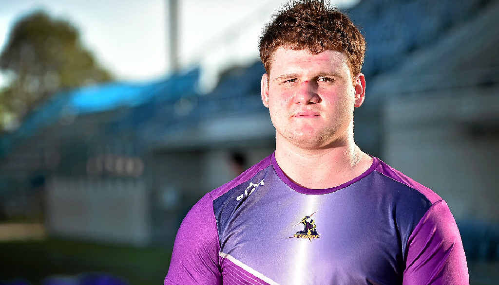 AT HOME: Lachlan Timms at Melbourne Storm’s Under-20’s new home base, the Sunshine Coast Stadium. AT HOME: Lachlan Timms at Melbourne Storm’s Under-20’s new home base, the Sunshine Coast Stadium.