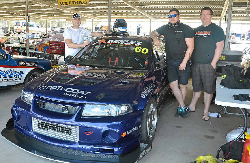Robert Gooley, Ben Keeley and Trent White chase first place in the sports sedan class at Morgan Park Raceway.