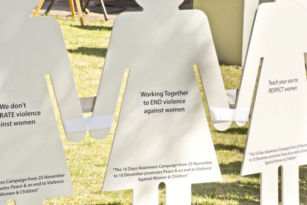 White cutouts signify women killed through domestic violence. White cutouts signify women killed through domestic violence.
