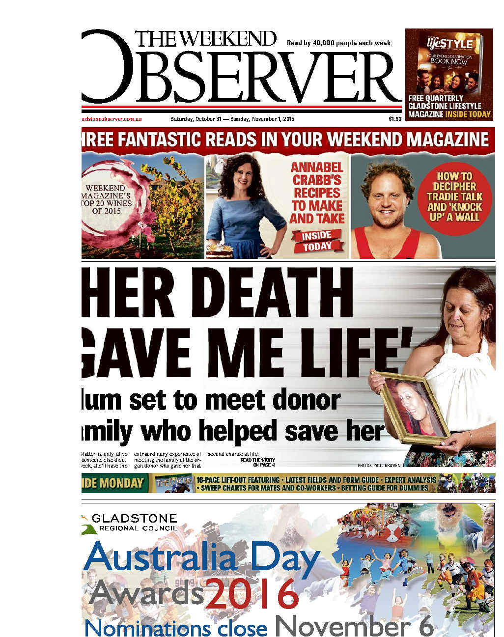 The front page of the Observer on October 31, 2015. The front page of the Observer on October 31, 2015.