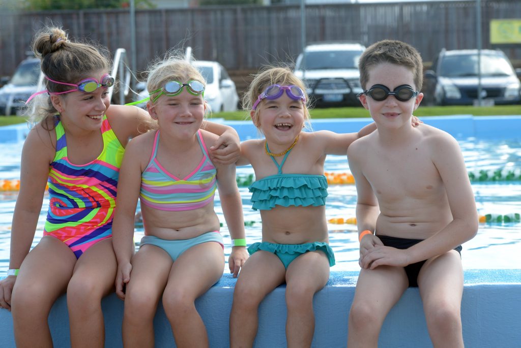 SUMMER FUN: Jada Critchlow, Willow Anderson, Banjo Anderson and Tye Critchlow at the first Junior Dolphin Program to be held at the Bundaberg Swimming Academy on Sunday, 25 October 2015. Photo: Max Fleet / NewsMail SUMMER FUN: Jada Critchlow, Willow Anderson, Banjo Anderson and Tye Critchlow at the first Junior Dolphin Program to be held at the Bundaberg Swimming Academy on Sunday, 25 October 2015. Photo: Max Fleet / NewsMail