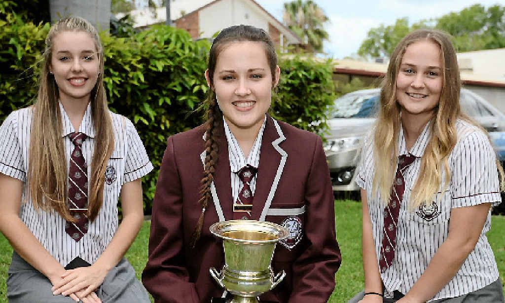 Dux Runner up Brooke Tranent , Dux winner Laura Gilbar and Bursary winner Tiffany Brown are looking forward to graduation after years of hard work. Photo Trinette Stevens / Morning Bulletin Dux Runner up Brooke Tranent , Dux winner Laura Gilbar and Bursary winner Tiffany Brown are looking forward to graduation after years of hard work. Photo Trinette Stevens / Morning Bulletin