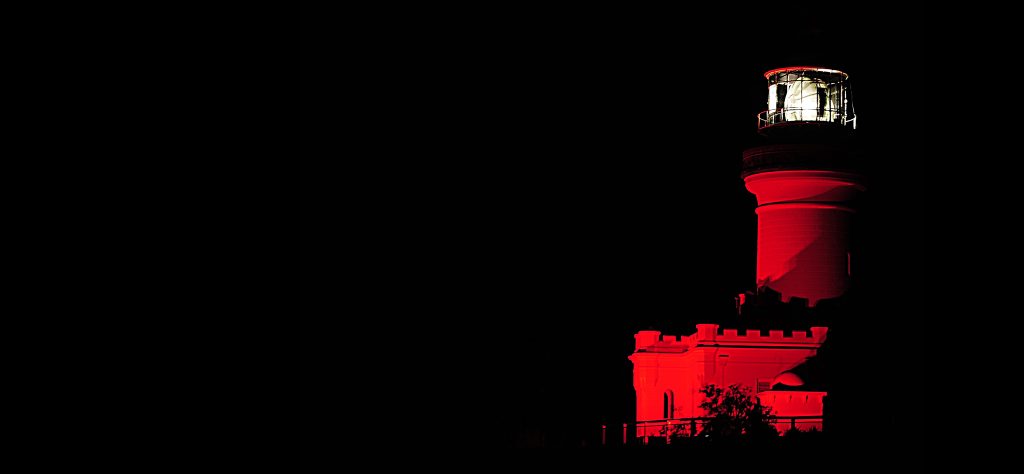 Byron Bay Lighthouse all lit up for World AIDS Day (WAD). Byron Bay Lighthouse all lit up for World AIDS Day (WAD).