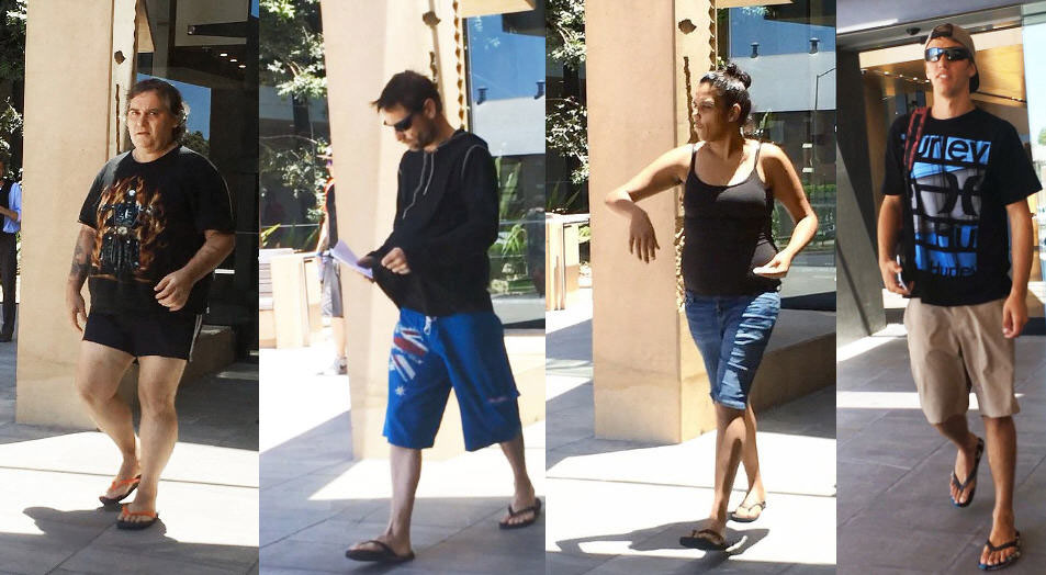 At the Ipswich Courthouse yesterday, a number of people stood before the magistrate in clothes that could indeed be considered too casual for court. At the Ipswich Courthouse yesterday, a number of people stood before the magistrate in clothes that could indeed be considered too casual for court.