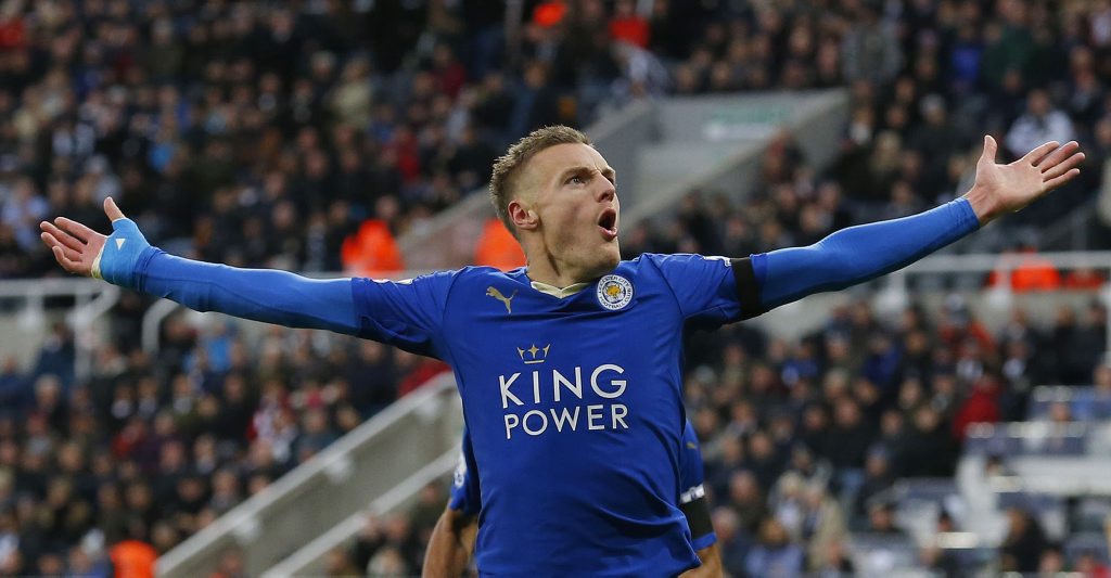 Leicester City's English striker Jamie Vardy celebrates after scoring his team's first goal at St James' Park. Photo: AFP PHOTO / LINDSEY PARNABY Leicester City's English striker Jamie Vardy celebrates after scoring his team's first goal at St James' Park. Photo: AFP PHOTO / LINDSEY PARNABY