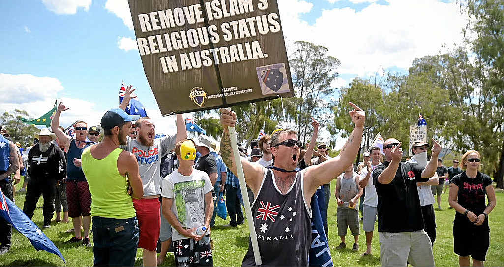 VOCAL: Reclaim Australia protesters march outside Parliament House in Canberra. VOCAL: Reclaim Australia protesters march outside Parliament House in Canberra.