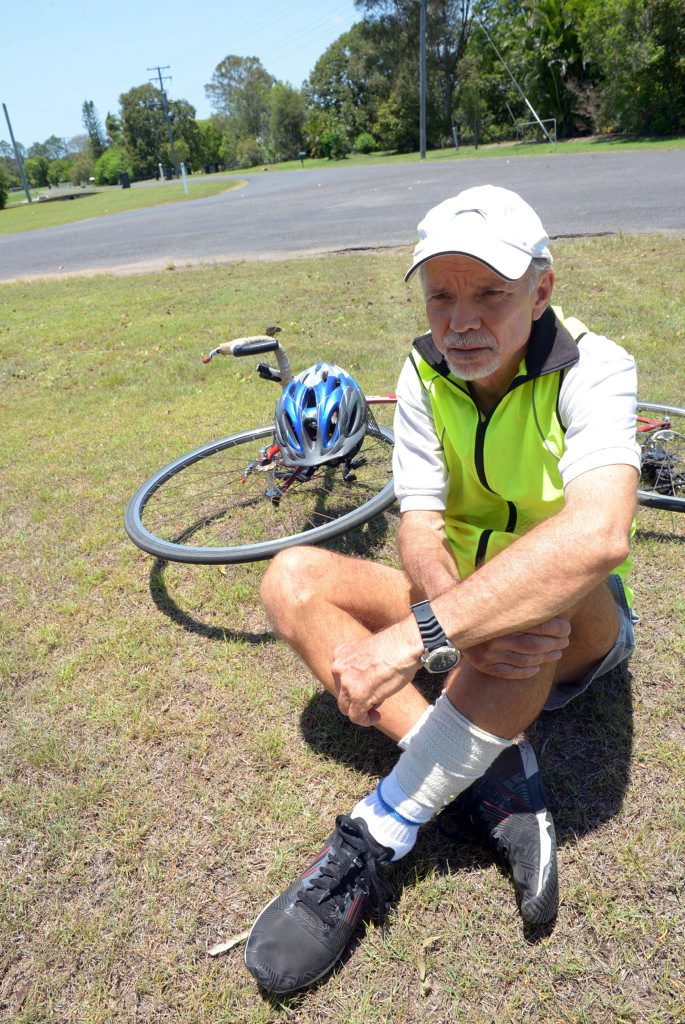 DOG ATTACK: Keen cyclist Tony Wolfe was attacked by two dogs while he rode his bike. Although he sustained serious lacerations requiring stitches he doesn't want any action taken against the dogs or the owner, all he wants is his message to get out, to keep your animals secured so they don't attack people. Photo: Max Fleet / NewsMail DOG ATTACK: Keen cyclist Tony Wolfe was attacked by two dogs while he rode his bike. Although he sustained serious lacerations requiring stitches he doesn't want any action taken against the dogs or the owner, all he wants is his message to get out, to keep your animals secured so they don't attack people. Photo: Max Fleet / NewsMail