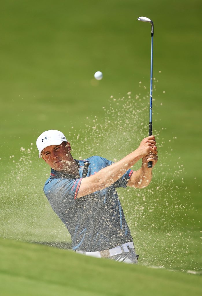 Jordan Spieth plays a bunker shot on the 8th hole during a practice round ahead of the 2015 Australian Open at The Australian Golf Course in Sydney. Photo: Matt King/Getty Images Jordan Spieth plays a bunker shot on the 8th hole during a practice round ahead of the 2015 Australian Open at The Australian Golf Course in Sydney. Photo: Matt King/Getty Images