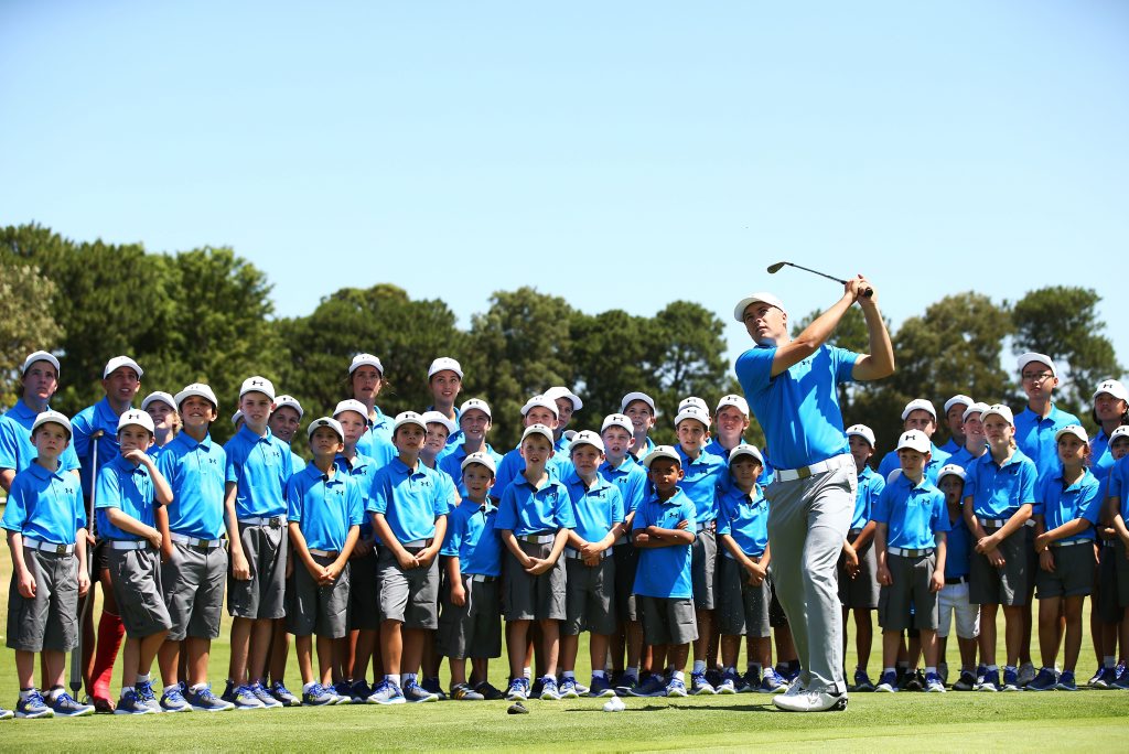 Jordan Spieth plays a pitch shot as he hosts a golf clinic for junior Australian golfers ahead of the 2015 Australian Open at The Australian Golf Course in Sydney. Photo: Matt King/Getty Images Jordan Spieth plays a pitch shot as he hosts a golf clinic for junior Australian golfers ahead of the 2015 Australian Open at The Australian Golf Course in Sydney. Photo: Matt King/Getty Images