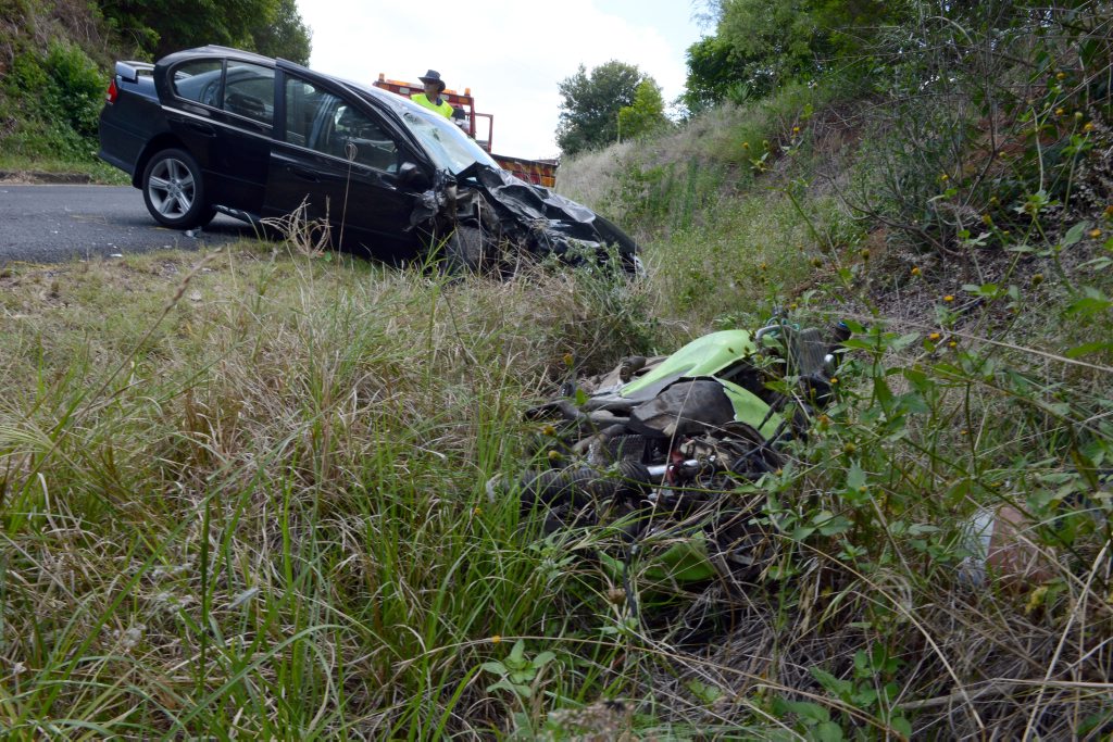 A motorcyclist died when his bike collided with a sedan on Duncan Road, Numulgi. Photo Cathy Adams / The Northern Star A motorcyclist died when his bike collided with a sedan on Duncan Road, Numulgi. Photo Cathy Adams / The Northern Star