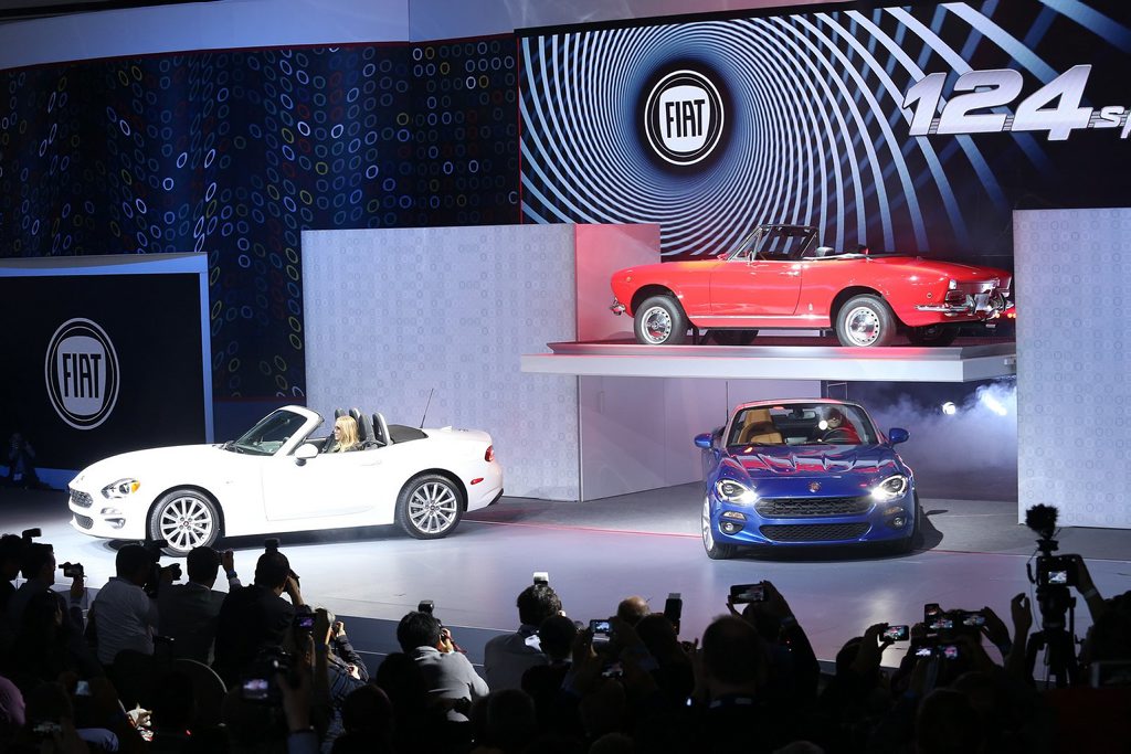 Fiat 124 Spiders - old and new - at the 2015 Los Angeles Auto Show. Photo: Contributed Fiat 124 Spiders - old and new - at the 2015 Los Angeles Auto Show. Photo: Contributed