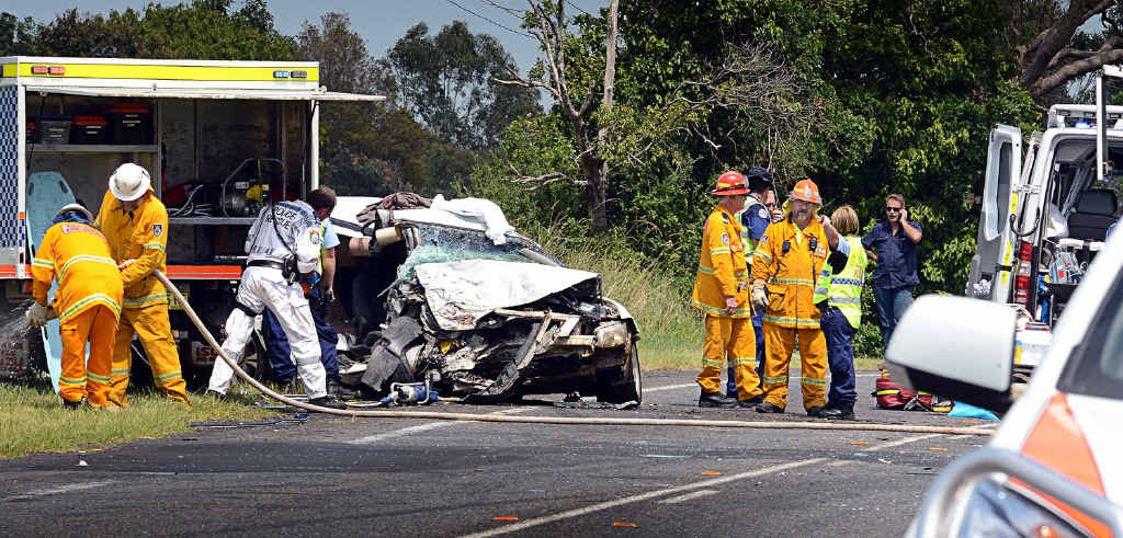 TRAPPED: This head-on crash at McKees Hill closed the Bruxner Hwy for more than two hours yesterday. The 19-year-old driver of the Commodore (pictured) was pinned in his car and seriously injured. TRAPPED: This head-on crash at McKees Hill closed the Bruxner Hwy for more than two hours yesterday. The 19-year-old driver of the Commodore (pictured) was pinned in his car and seriously injured.