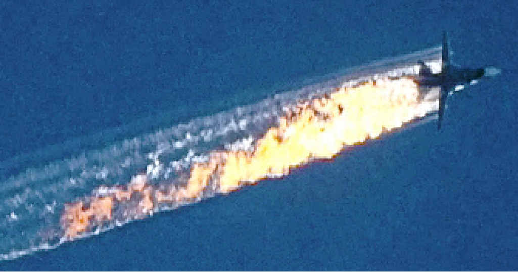 INFLAMMATORY: Hit by Turkish fire, a Russian jet fighter comes down near the Turkish-Syrian border. INFLAMMATORY: Hit by Turkish fire, a Russian jet fighter comes down near the Turkish-Syrian border.