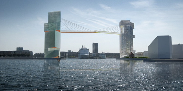 The bridge won the competition to connect both sides of the harbours. Photo / Steven Holl Architects The bridge won the competition to connect both sides of the harbours. Photo / Steven Holl Architects