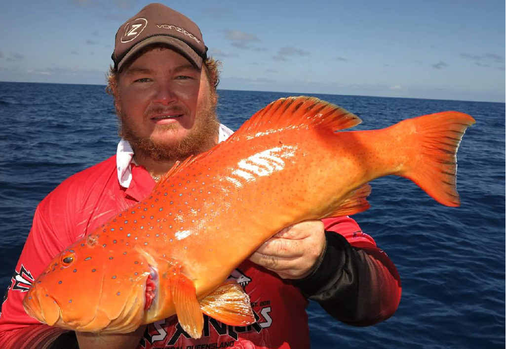 TOP QUALITY: Wade Smith from Hells Anglers Central Queensland with a colourful coral trout. TOP QUALITY: Wade Smith from Hells Anglers Central Queensland with a colourful coral trout.