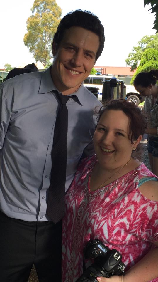 Warwick fan Bubblez Barbierato with Home and Away heartthrob Steve Peacocke, who is in Allora filming the new TV series Wanted. Warwick fan Bubblez Barbierato with Home and Away heartthrob Steve Peacocke, who is in Allora filming the new TV series Wanted.