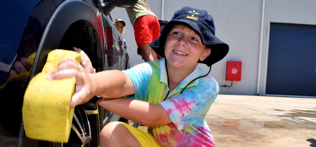 WORKIN’ AT THE CAR WASH: Roma Scout Connor Turnbull was hard at work scrubbing tyres at the Roma Scouts car wash on Saturday morning. WORKIN’ AT THE CAR WASH: Roma Scout Connor Turnbull was hard at work scrubbing tyres at the Roma Scouts car wash on Saturday morning.