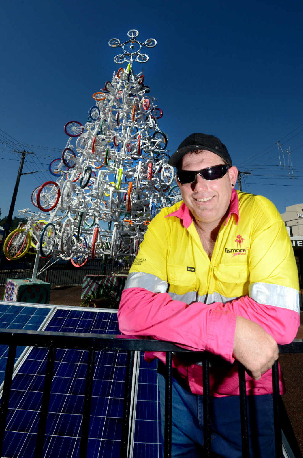 CYCLES RECYCLED: Dan Kubelka, fabrication and sign shop supervisor at Lismore City Council, with their gift to the people of Lismore. CYCLES RECYCLED: Dan Kubelka, fabrication and sign shop supervisor at Lismore City Council, with their gift to the people of Lismore.