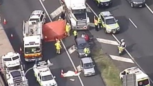 Tuesday's accident came a horror day on south-east Queensland roads, with two people dying in this crash on Monday morning. Photo: 7 News Queensland
Tuesday's accident came a horror day on south-east Queensland roads, with two people dying in this crash on Monday morning. Photo: 7 News Queensland