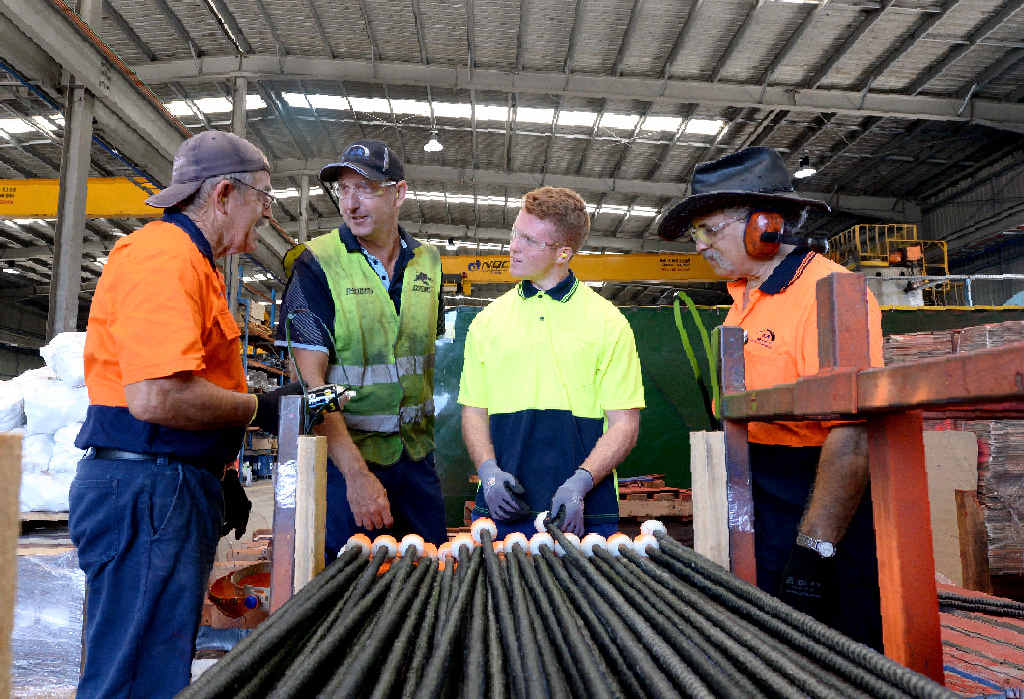POSITIONS WANTED: Jenmar employee Chris Frazer, Production supervisor Russell Stockton, Job Shadowing Initiative participant Jack Dowling and Jenmar employee Gary Chetcuti work together in Paget. POSITIONS WANTED: Jenmar employee Chris Frazer, Production supervisor Russell Stockton, Job Shadowing Initiative participant Jack Dowling and Jenmar employee Gary Chetcuti work together in Paget.