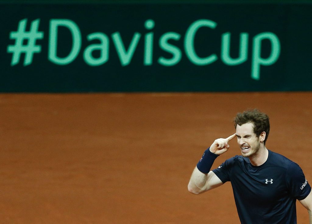 Andy Murray in action against Belgium's David Goffin during the fourth match of the Davis Cup World Group Final in Gent, Belgium. Photo: EPA/LAURENT DUBRULE Andy Murray in action against Belgium's David Goffin during the fourth match of the Davis Cup World Group Final in Gent, Belgium. Photo: EPA/LAURENT DUBRULE