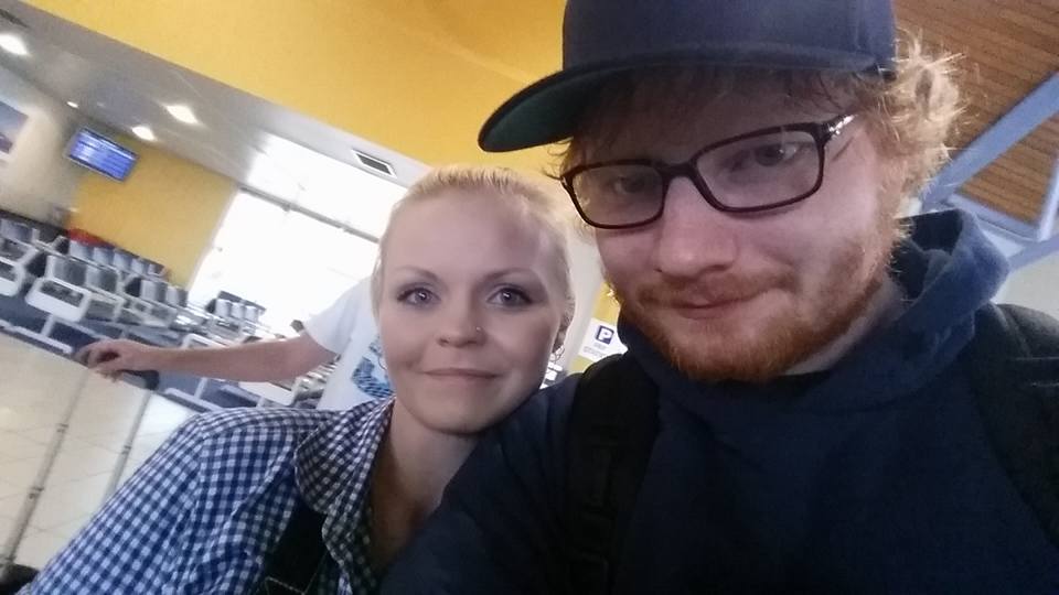 Airport worker Simone Cook snagged a photo with Ed Sheeran. Airport worker Simone Cook snagged a photo with Ed Sheeran.