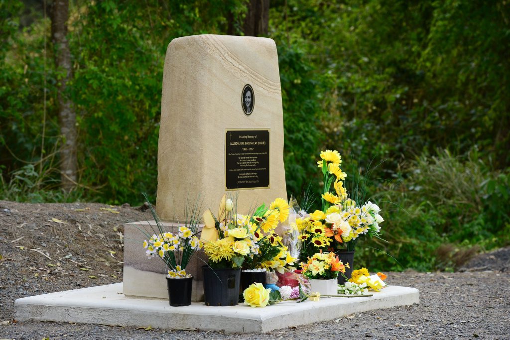 A file photo of Allison Baden-Clay's memorial. A file photo of Allison Baden-Clay's memorial.
