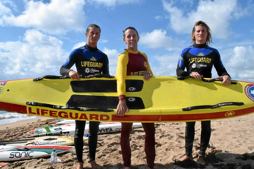 TOUGH WORK: Tarryn Hayden, Ken Moss and Callan Zahner taking part in their proficiency test at Harbour Beach. TOUGH WORK: Tarryn Hayden, Ken Moss and Callan Zahner taking part in their proficiency test at Harbour Beach.