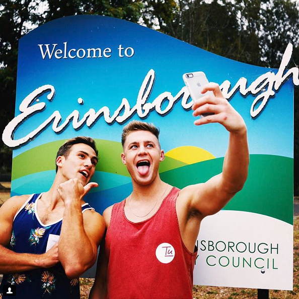 Actor Matt Wilson and Geordie Shore's Scotty T pose for a photo on the set of Neighbours. Actor Matt Wilson and Geordie Shore's Scotty T pose for a photo on the set of Neighbours.