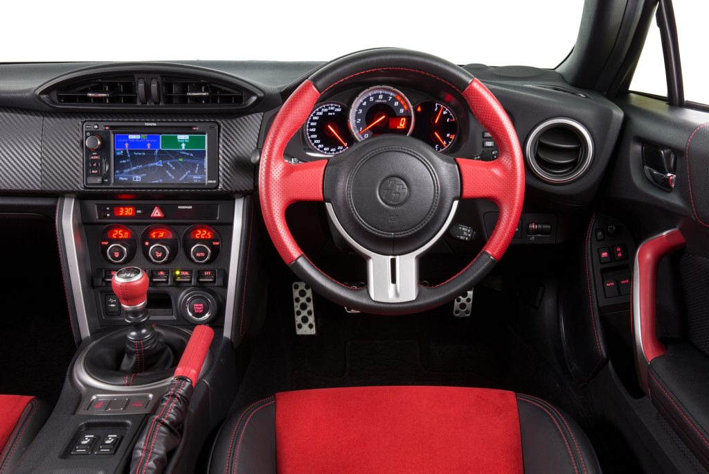 IN YER FACE: Red cabin highlights are a standout feature of the Toyota 86 Blackline editions IN YER FACE: Red cabin highlights are a standout feature of the Toyota 86 Blackline editions