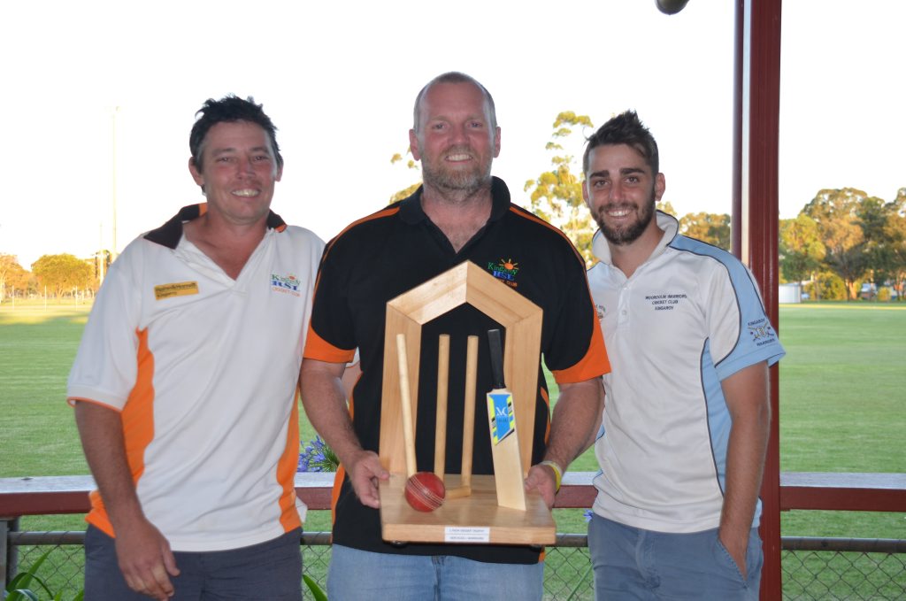 RSL Services' Wayne Kelly, Darrin Geiger and Warriors' Kieran Askin with the Lynda Geiger Trophy. RSL Services' Wayne Kelly, Darrin Geiger and Warriors' Kieran Askin with the Lynda Geiger Trophy.