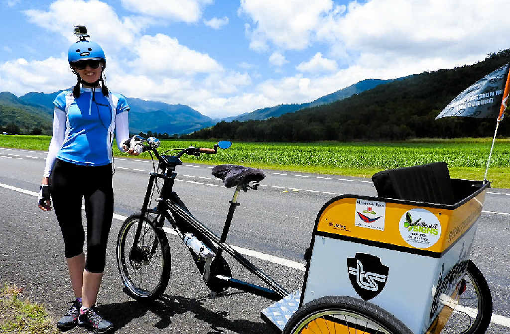 Crystal Davis is peddling her rickshaw to Hervey Bay on Saturday to end a 1700km world-record-breaking trip from Port Douglas to raise awareness for suicide prevention. Crystal Davis is peddling her rickshaw to Hervey Bay on Saturday to end a 1700km world-record-breaking trip from Port Douglas to raise awareness for suicide prevention.