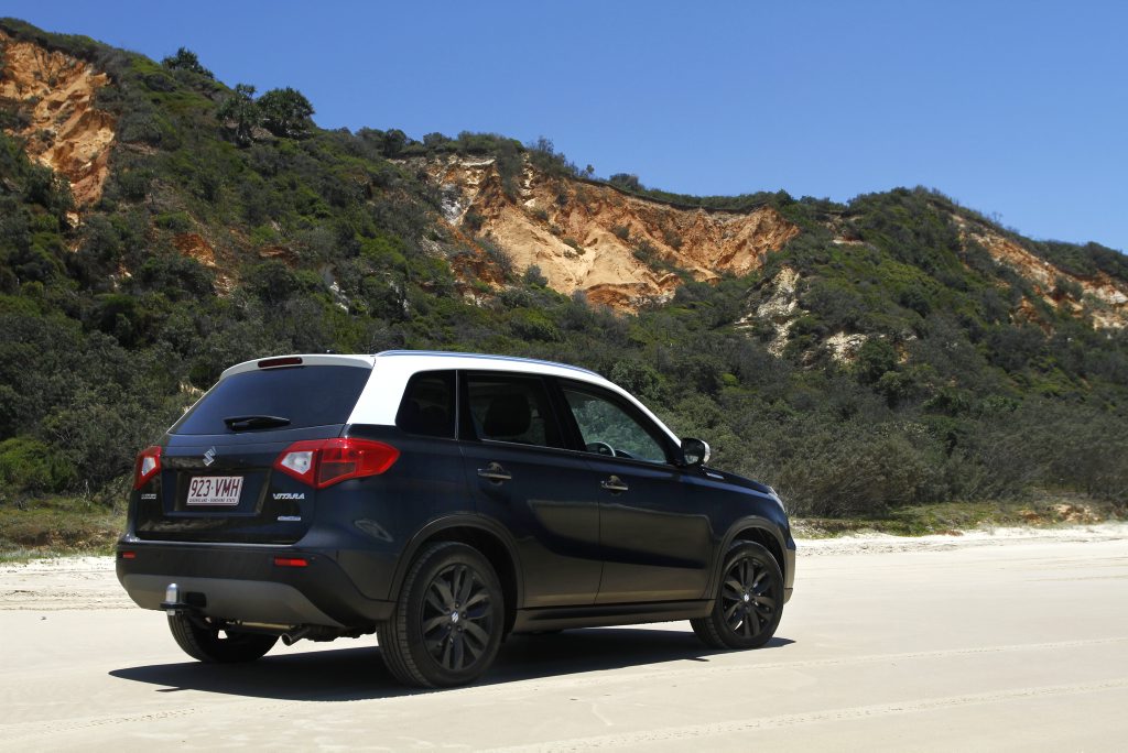 BEACH DAY: Suzuki Vitara GLX uses its all-wheel-drive and lightweight to easily negotiate the hard and soft sand at Noosa North Shore. BEACH DAY: Suzuki Vitara GLX uses its all-wheel-drive and lightweight to easily negotiate the hard and soft sand at Noosa North Shore.