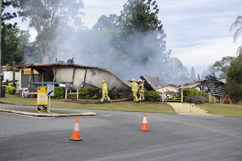 What remains of the Kandanga Hotel after fire ravaged the historic building at the weekend. What remains of the Kandanga Hotel after fire ravaged the historic building at the weekend.