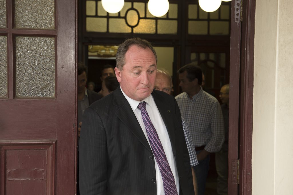 National Party senator Barnaby Joyce after a LNP meeting of Groom electorate members to decide if Groom MP Ian Macfarlane can switch to the Nationals Party. National Party senator Barnaby Joyce after a LNP meeting of Groom electorate members to decide if Groom MP Ian Macfarlane can switch to the Nationals Party.